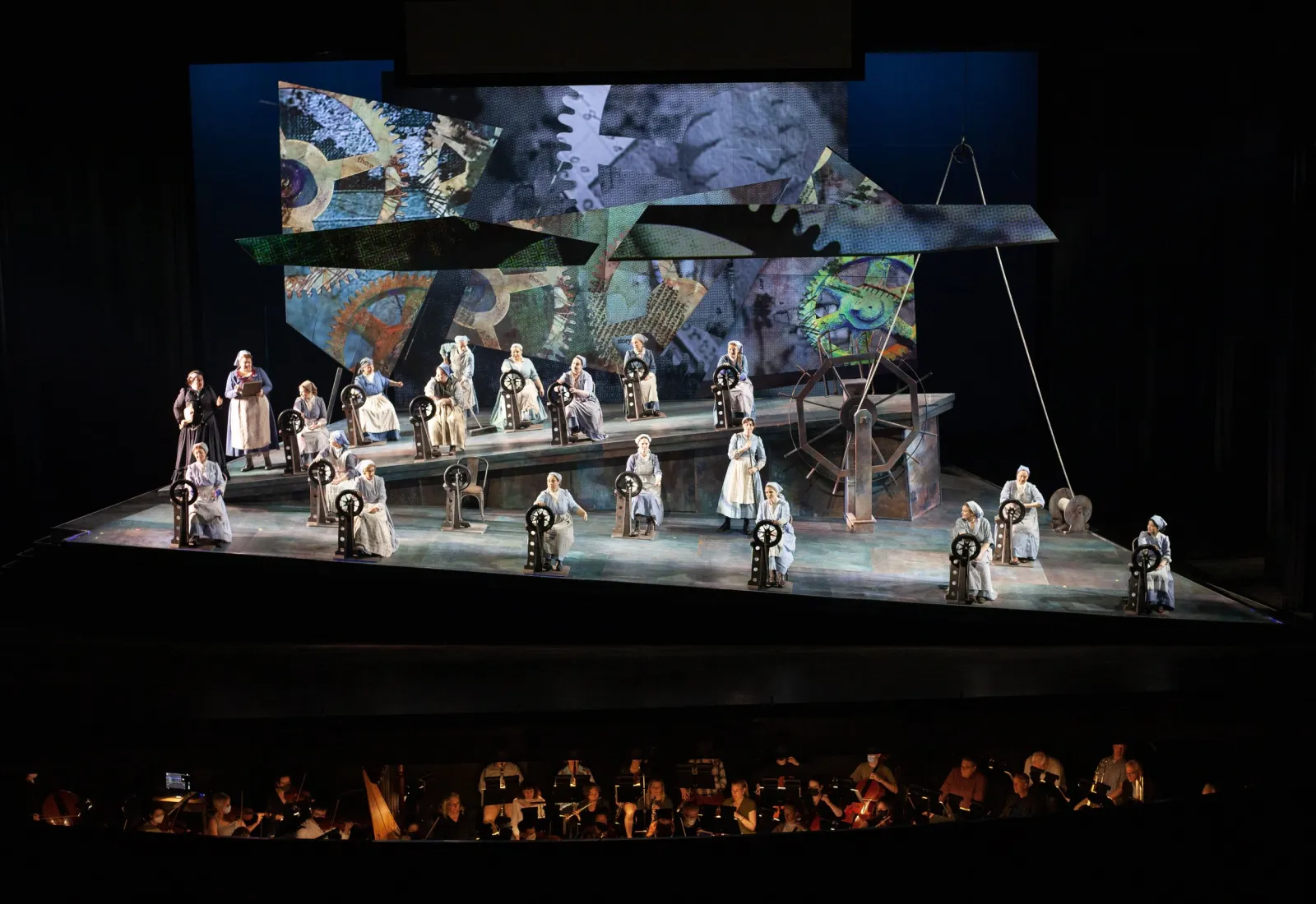 The Flying Dutchman — the full stage with the chorus under the projections